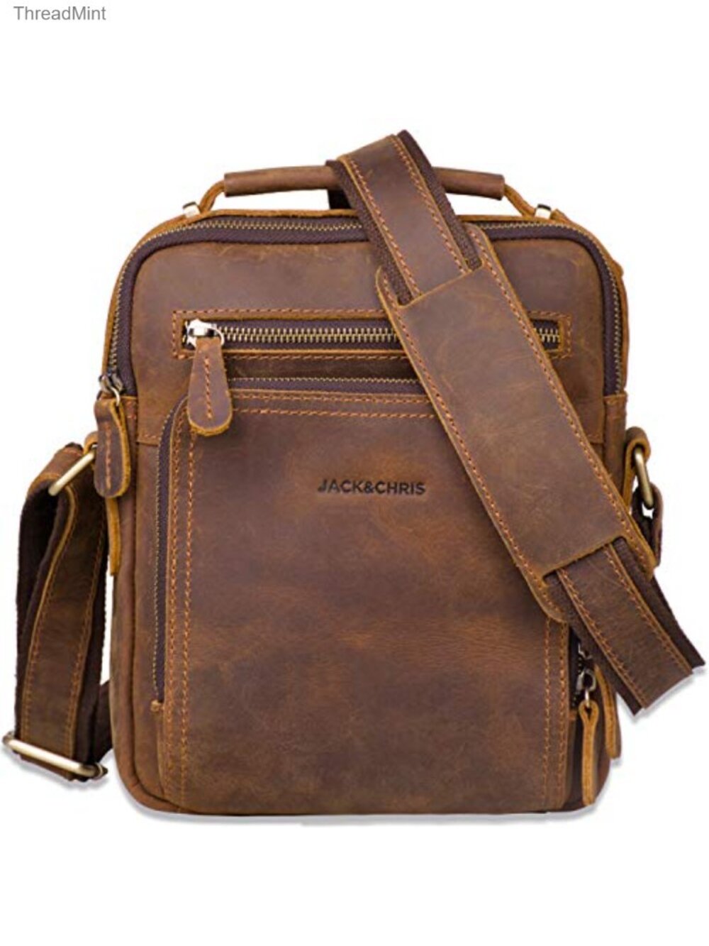 Jack&Chris Leather Messenger Bag Crossbody Bag for Men Work Business